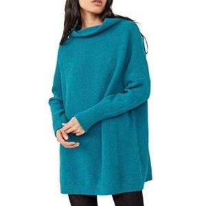 FREE PEOPLE Ottoman Slouchy Cowl Neck Tunic / Sweater Too in Teal